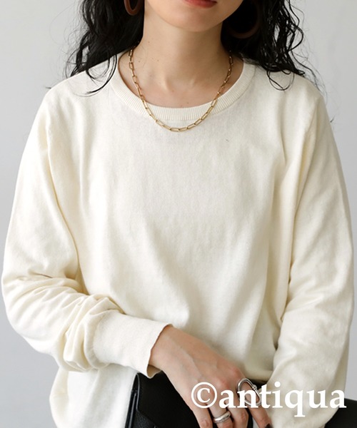 antiqua（アンティカ）の「綿100％生地シンプルニット（ニット/セーター・レディース・グリーン/ブラック/レッド/ダークグレー/ブルー/ライトグリーン/アイボリー・FREE）」の8枚目の写真