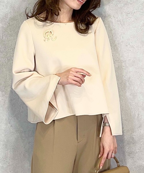 toucher du brise（トゥシェドブリーズ）の「【インフルエンサーyu_koさん】 きれいめ ボートネック トップス 袖 スリット（Tシャツ/カットソー・レディース・ネイビー/カーキ/クリーム・M）」の9枚目の写真