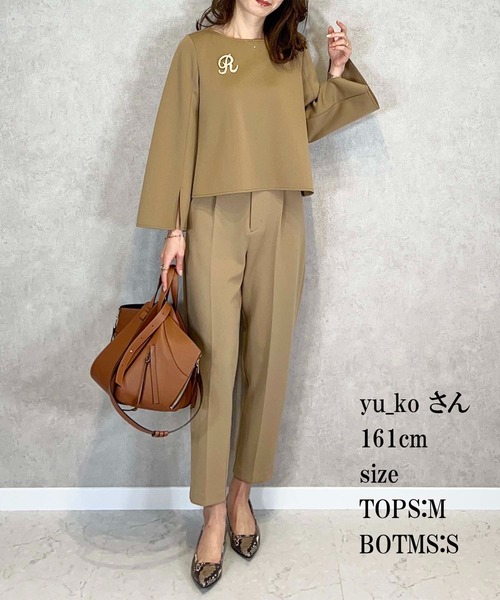 toucher du brise（トゥシェドブリーズ）の「【インフルエンサーyu_koさん】 きれいめ ボートネック トップス 袖 スリット（Tシャツ/カットソー・レディース・ネイビー/カーキ/クリーム・M）」の10枚目の写真
