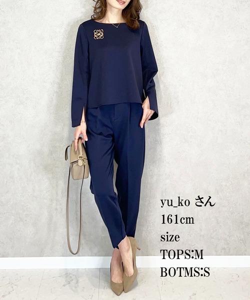 toucher du brise（トゥシェドブリーズ）の「【インフルエンサーyu_koさん】 きれいめ ボートネック トップス 袖 スリット（Tシャツ/カットソー・レディース・ネイビー/カーキ/クリーム・M）」の21枚目の写真