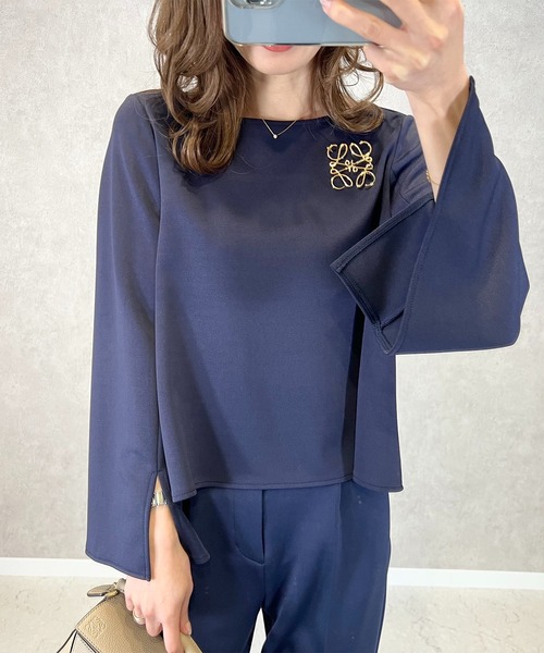 toucher du brise（トゥシェドブリーズ）の「【インフルエンサーyu_koさん】 きれいめ ボートネック トップス 袖 スリット（Tシャツ/カットソー・レディース・ネイビー/カーキ/クリーム・M）」の15枚目の写真