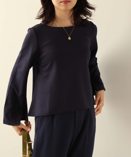 toucher du brise（トゥシェドブリーズ）の「【インフルエンサーyu_koさん】 きれいめ ボートネック トップス 袖 スリット（Tシャツ/カットソー・レディース・ネイビー/カーキ/クリーム・M）」の12枚目の写真
