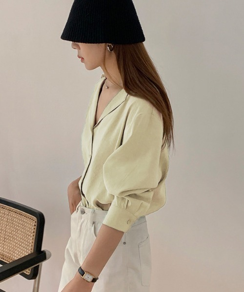 AMELY(エミリー)の「オープンカラーシャツ(シャツ/ブラウス・レディース・グリーン系その他/オフホワイト/ペールイエロー/ブラック・フリー)」の7枚目の写真