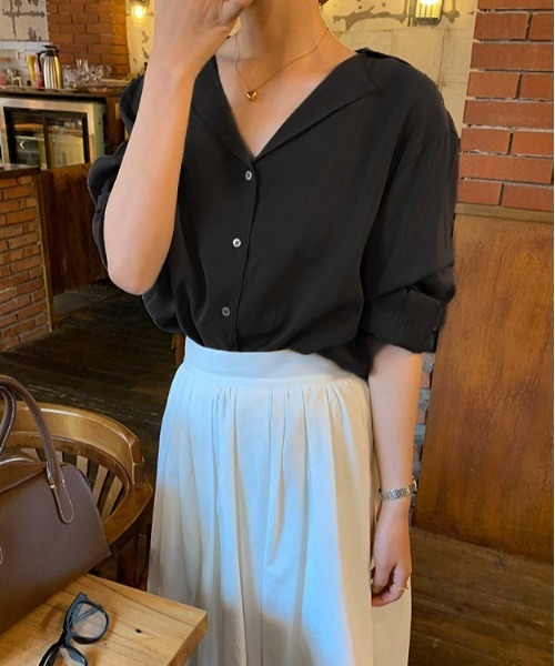 AMELY(エミリー)の「オープンカラーシャツ(シャツ/ブラウス・レディース・グリーン系その他/オフホワイト/ペールイエロー/ブラック・フリー)」の19枚目の写真