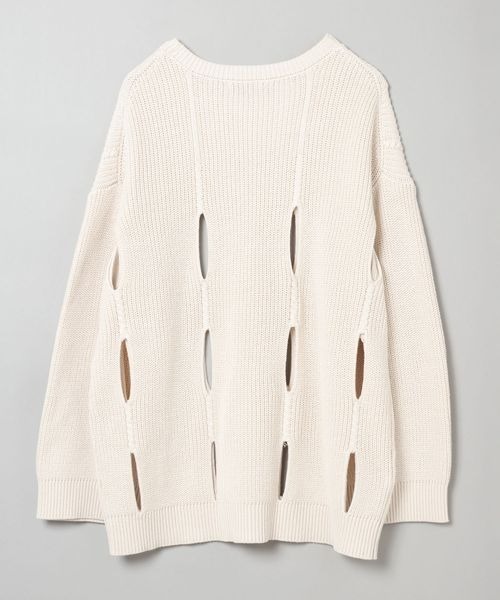 JEANASIS（ジーナシス）の「7Gコットンスリットプルオーバー/191810（ニット/セーター・レディース・ネイビー/オフホワイト/グリーン・FREE）」の7枚目の写真