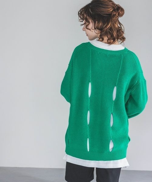 JEANASIS（ジーナシス）の「7Gコットンスリットプルオーバー/191810（ニット/セーター・レディース・ネイビー/オフホワイト/グリーン・FREE）」の20枚目の写真