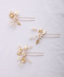 PourVous（プールヴー）の「フラワーモチーフヘアピン3本セットオケージョン フォーマル 結婚式 二次会 お呼ばれ（ヘアピン）」
