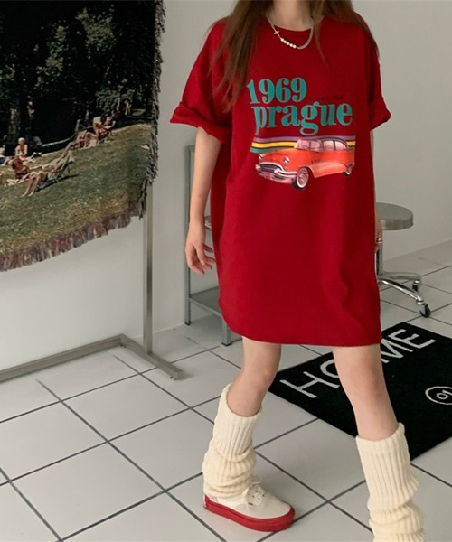 LYEON(リヨン)の「CARプリントBIG Tシャツ(Tシャツ/カットソー・レディース・レッド・FREE)」の11枚目の写真