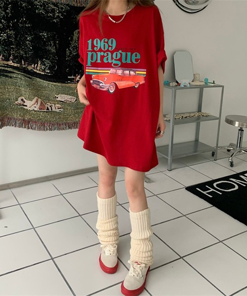 LYEON(リヨン)の「CARプリントBIG Tシャツ(Tシャツ/カットソー・レディース・レッド・FREE)」の13枚目の写真