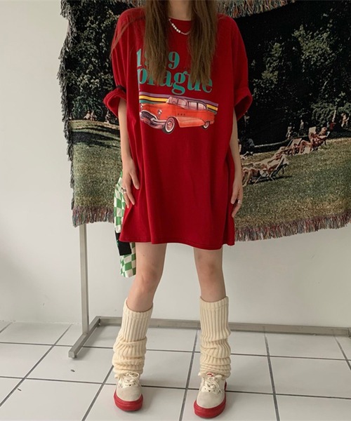 LYEON(リヨン)の「CARプリントBIG Tシャツ(Tシャツ/カットソー・レディース・レッド・FREE)」の15枚目の写真