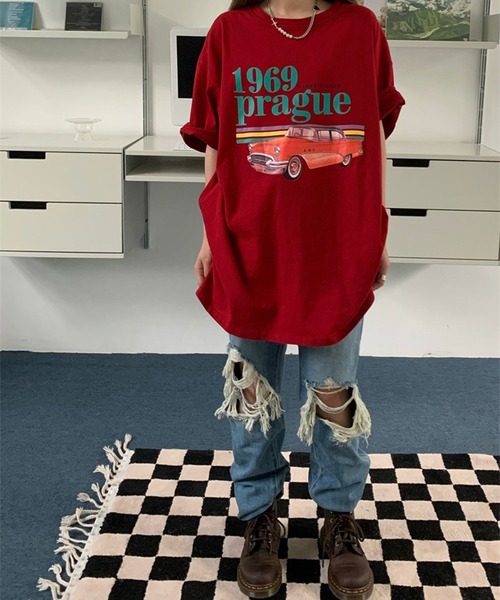 LYEON(リヨン)の「CARプリントBIG Tシャツ(Tシャツ/カットソー・レディース・レッド・FREE)」の17枚目の写真