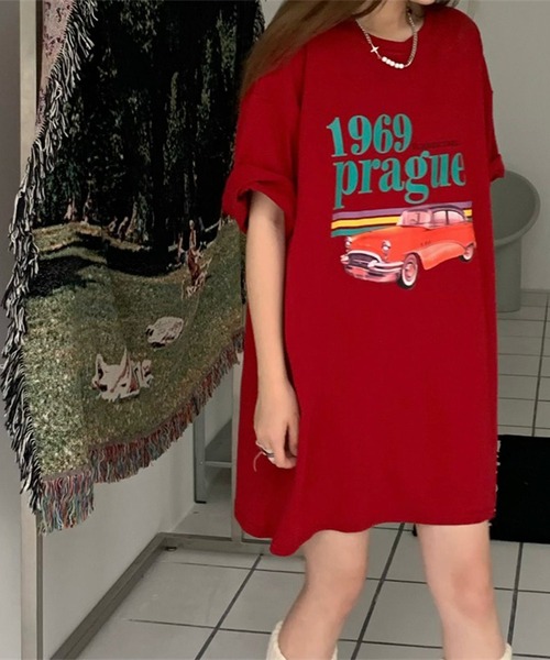 LYEON(リヨン)の「CARプリントBIG Tシャツ(Tシャツ/カットソー・レディース・レッド・FREE)」の16枚目の写真