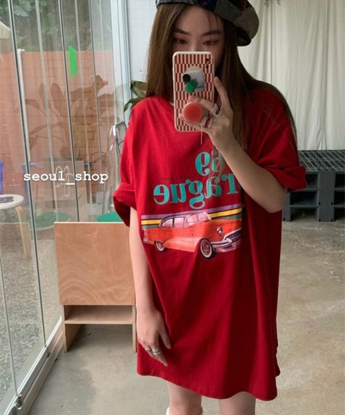 LYEON(リヨン)の「CARプリントBIG Tシャツ(Tシャツ/カットソー・レディース・レッド・FREE)」の6枚目の写真