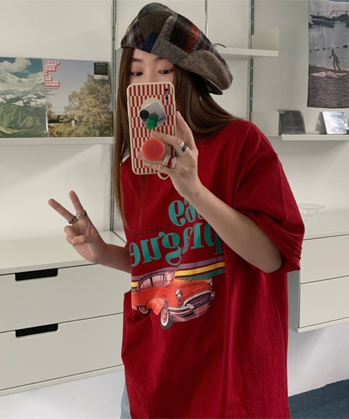 LYEON(リヨン)の「CARプリントBIG Tシャツ(Tシャツ/カットソー・レディース・レッド・FREE)」の10枚目の写真