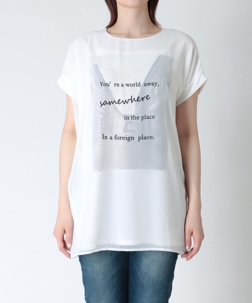 Three Four Time(スリーフォータイム)の「タウン柄3DTシャツ(Tシャツ/カットソー・レディース・オフホワイト/ネイビー/キャメル・FREE)」の14枚目の写真