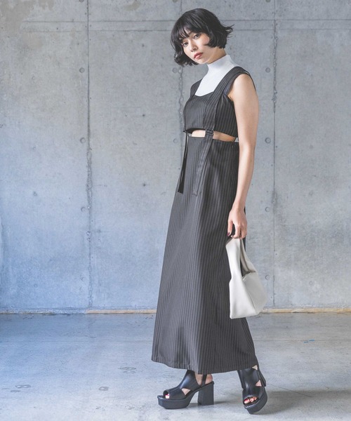 PAGEBOY（ページボーイ）の「ビスチェ×スカートSET（ワンピース・レディース・ブラック/グレイッシュベージュ/ストライプ・FREE）」の10枚目の写真