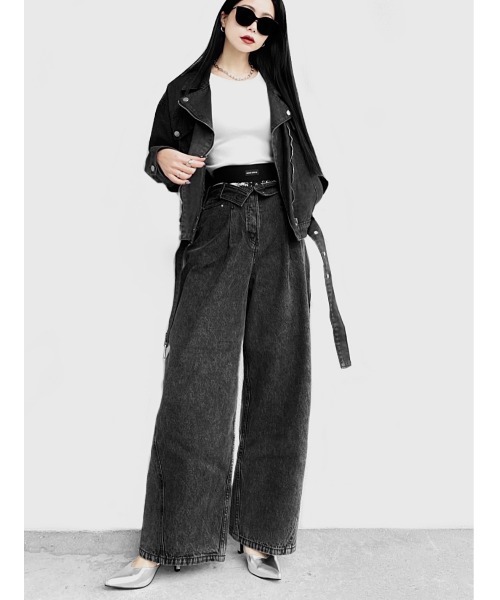 LVEU.（ラブユ.）の「Denim riders jacket / デニムライダースジャケット(Ai select)（ライダースジャケット・レディース・ブラック・FREE）」の2枚目の写真