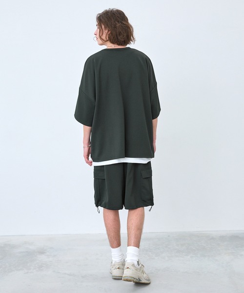 EMMA CLOTHES(エマクローズ)の「【セットアップ】カノコダブルフェイスクルーTシャツ&ワイドカーゴショートパンツ EMMA CLOTHES(セットアップ・メンズ・ブラック/オリーブ/チャコール/ダークグリーン・S/L/M)」の7枚目の写真