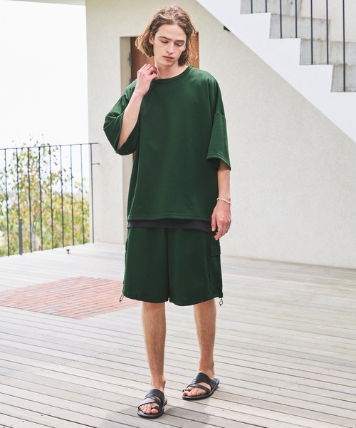 EMMA CLOTHES(エマクローズ)の「【セットアップ】カノコダブルフェイスクルーTシャツ&ワイドカーゴショートパンツ EMMA CLOTHES(セットアップ・メンズ・ブラック/オリーブ/チャコール/ダークグリーン・S/L/M)」の20枚目の写真