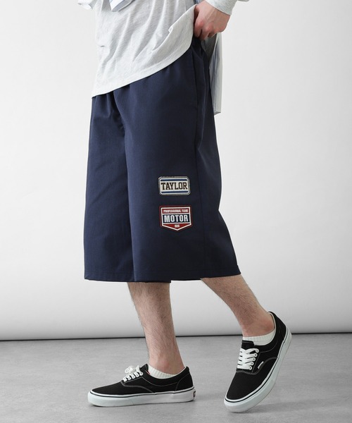 ZIP FIVE（ジップファイブ）の「【ZIP FIVE】 ツイル ＆ デニム ワッペン付 ワイド イージー ハーフパンツ（チノパンツ・メンズ・ブルー/カーキ/アイボリー/ブラック/ベージュ/ネイビー/ストライプ/グリーン系・MEDIUM/LARGE/X-LARGE）」の7枚目の写真