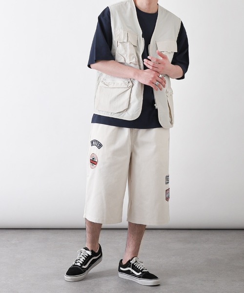 ZIP FIVE（ジップファイブ）の「【ZIP FIVE】 ツイル ＆ デニム ワッペン付 ワイド イージー ハーフパンツ（チノパンツ・メンズ・ブルー/カーキ/アイボリー/ブラック/ベージュ/ネイビー/ストライプ/グリーン系・MEDIUM/LARGE/X-LARGE）」の13枚目の写真