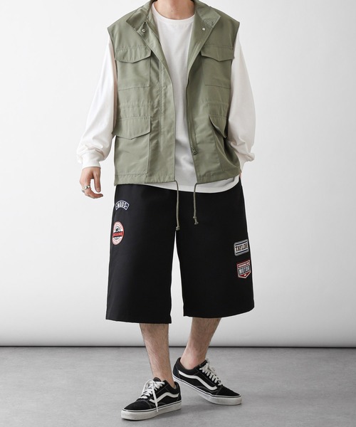 ZIP FIVE（ジップファイブ）の「【ZIP FIVE】 ツイル ＆ デニム ワッペン付 ワイド イージー ハーフパンツ（チノパンツ・メンズ・ブルー/カーキ/アイボリー/ブラック/ベージュ/ネイビー/ストライプ/グリーン系・MEDIUM/LARGE/X-LARGE）」の19枚目の写真