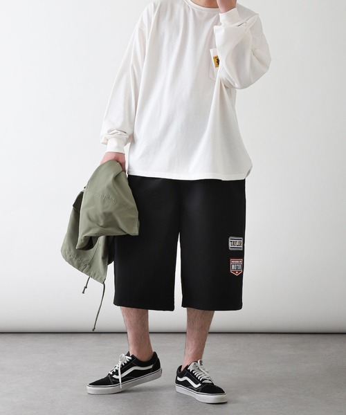 ZIP FIVE（ジップファイブ）の「【ZIP FIVE】 ツイル ＆ デニム ワッペン付 ワイド イージー ハーフパンツ（チノパンツ・メンズ・ブルー/カーキ/アイボリー/ブラック/ベージュ/ネイビー/ストライプ/グリーン系・MEDIUM/LARGE/X-LARGE）」の18枚目の写真