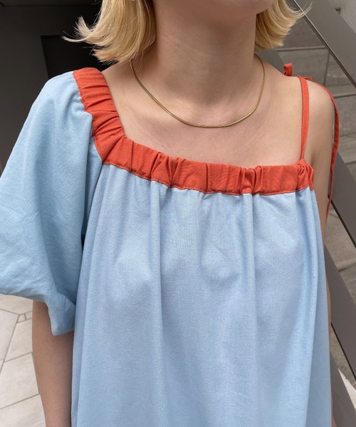 HELLO.SANFRANCISCO（ハローサンフランシスコ）の「【HELLO.SANFRANCISCO/ハローサンフランシスコ】2WAYワンショルダー配色ステッチワンピ（ワンピース・レディース・ブルー/イエロー・FREE）」の18枚目の写真