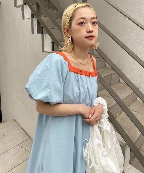 HELLO.SANFRANCISCO（ハローサンフランシスコ）の「【HELLO.SANFRANCISCO/ハローサンフランシスコ】2WAYワンショルダー配色ステッチワンピ（ワンピース・レディース・ブルー/イエロー・FREE）」の10枚目の写真