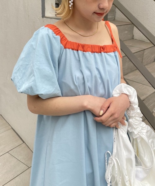 HELLO.SANFRANCISCO（ハローサンフランシスコ）の「【HELLO.SANFRANCISCO/ハローサンフランシスコ】2WAYワンショルダー配色ステッチワンピ（ワンピース・レディース・ブルー/イエロー・FREE）」の12枚目の写真