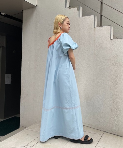 HELLO.SANFRANCISCO（ハローサンフランシスコ）の「【HELLO.SANFRANCISCO/ハローサンフランシスコ】2WAYワンショルダー配色ステッチワンピ（ワンピース・レディース・ブルー/イエロー・FREE）」の6枚目の写真