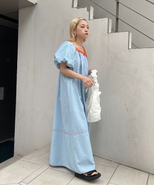 HELLO.SANFRANCISCO（ハローサンフランシスコ）の「【HELLO.SANFRANCISCO/ハローサンフランシスコ】2WAYワンショルダー配色ステッチワンピ（ワンピース・レディース・ブルー/イエロー・FREE）」の5枚目の写真