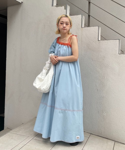 HELLO.SANFRANCISCO（ハローサンフランシスコ）の「【HELLO.SANFRANCISCO/ハローサンフランシスコ】2WAYワンショルダー配色ステッチワンピ（ワンピース・レディース・ブルー/イエロー・FREE）」の3枚目の写真