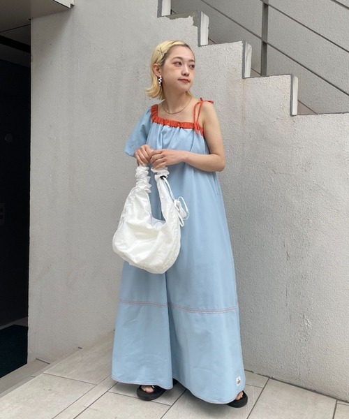 HELLO.SANFRANCISCO（ハローサンフランシスコ）の「【HELLO.SANFRANCISCO/ハローサンフランシスコ】2WAYワンショルダー配色ステッチワンピ（ワンピース・レディース・ブルー/イエロー・FREE）」の4枚目の写真