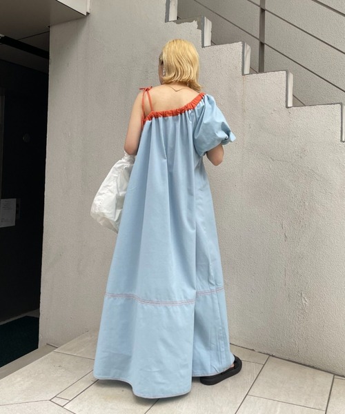 HELLO.SANFRANCISCO（ハローサンフランシスコ）の「【HELLO.SANFRANCISCO/ハローサンフランシスコ】2WAYワンショルダー配色ステッチワンピ（ワンピース・レディース・ブルー/イエロー・FREE）」の7枚目の写真