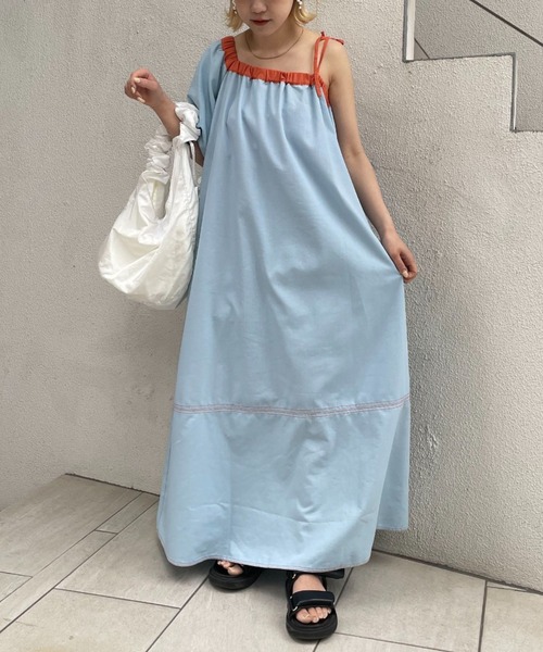 HELLO.SANFRANCISCO（ハローサンフランシスコ）の「【HELLO.SANFRANCISCO/ハローサンフランシスコ】2WAYワンショルダー配色ステッチワンピ（ワンピース・レディース・ブルー/イエロー・FREE）」の8枚目の写真