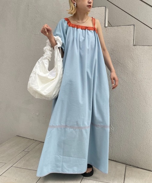 HELLO.SANFRANCISCO（ハローサンフランシスコ）の「【HELLO.SANFRANCISCO/ハローサンフランシスコ】2WAYワンショルダー配色ステッチワンピ（ワンピース・レディース・ブルー/イエロー・FREE）」の9枚目の写真