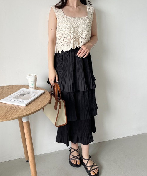 CLEA(クレア)の「クロシェ編みクロップド丈ビスチェトップス(ベスト・レディース・アイボリー/ホワイト・FREE)」の13枚目の写真