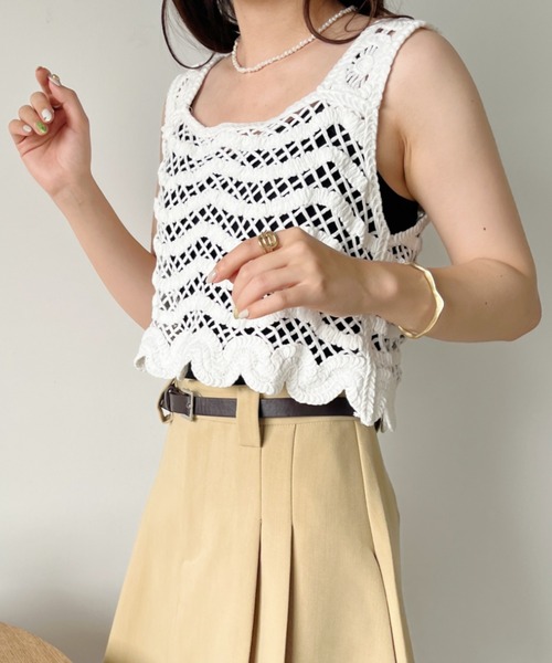 CLEA(クレア)の「クロシェ編みクロップド丈ビスチェトップス(ベスト・レディース・アイボリー/ホワイト・FREE)」の20枚目の写真
