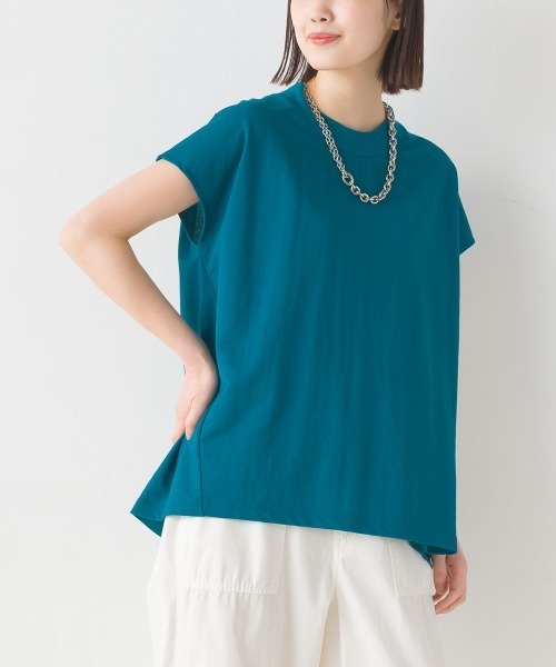 OMNES(オムネス)の「接触冷感裾ラウンドフレンチスリーブプルオーバー(Tシャツ/カットソー・レディース・ブラック/チャコールグレー/ブルー/モカ/イエロー/ホワイト/ブラウン/グリーン/ホワイト系その他/イエロー系その他/ラベンダー/グレー/ネイビー/ブルー系その他/キャメル・FREE)」の9枚目の写真