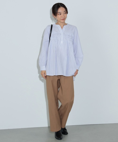 セール】【WEB限定】変形タック ノーカラー ブラウス（シャツ/ブラウス