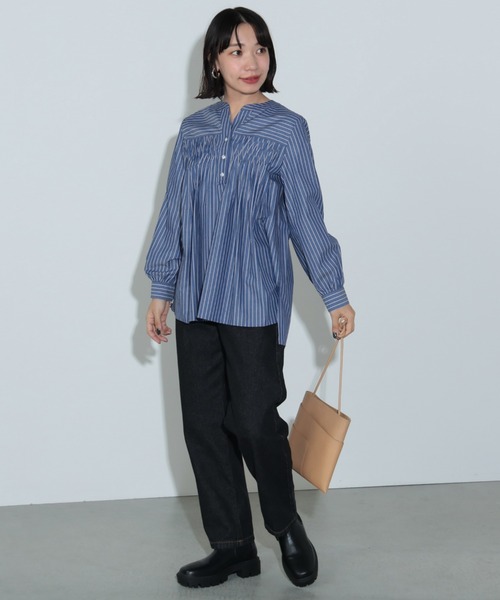 セール】【WEB限定】変形タック ノーカラー ブラウス（シャツ/ブラウス