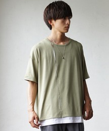 MinoriTY（マイノリティ）の「【MinoriTY】ふんわり素材飾りタックアンサンブル 切り込み半袖Tシャツ+タンクトップ ノースリーブ メンズ 夏服【2点セット】（アンサンブル）」