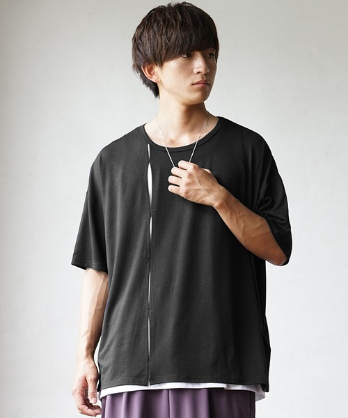 MinoriTY(マイノリティ)の「【MinoriTY】ふんわり素材飾りタックアンサンブル 切り込み半袖Tシャツ+タンクトップ ノースリーブ メンズ 夏服【2点セット】(アンサンブル・メンズ・ブラック/カーキ/ブルー・S/M/L)」の14枚目の写真
