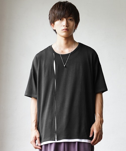 MinoriTY(マイノリティ)の「【MinoriTY】ふんわり素材飾りタックアンサンブル 切り込み半袖Tシャツ+タンクトップ ノースリーブ メンズ 夏服【2点セット】(アンサンブル・メンズ・ブラック/カーキ/ブルー・S/M/L)」の11枚目の写真