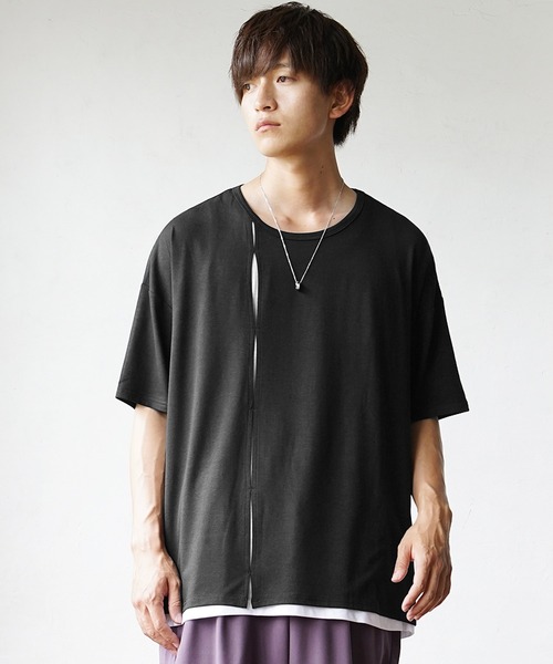 MinoriTY】ふんわり素材飾りタックアンサンブル 切り込み半袖Tシャツ+