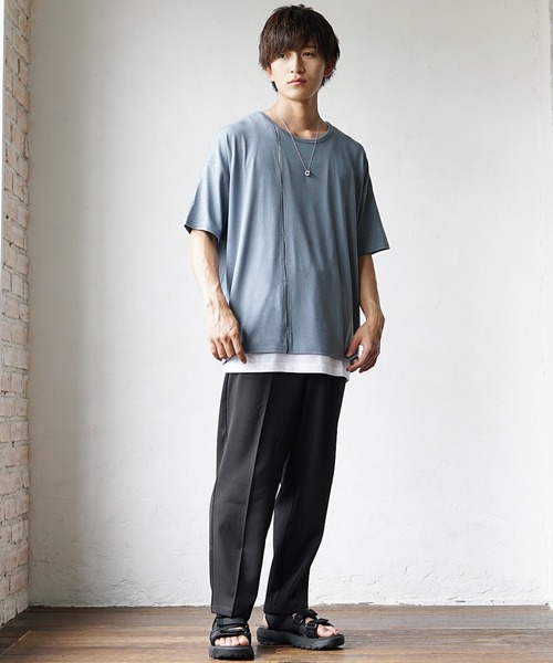 MinoriTY(マイノリティ)の「【MinoriTY】ふんわり素材飾りタックアンサンブル 切り込み半袖Tシャツ+タンクトップ ノースリーブ メンズ 夏服【2点セット】(アンサンブル・メンズ・ブラック/カーキ/ブルー・S/M/L)」の21枚目の写真