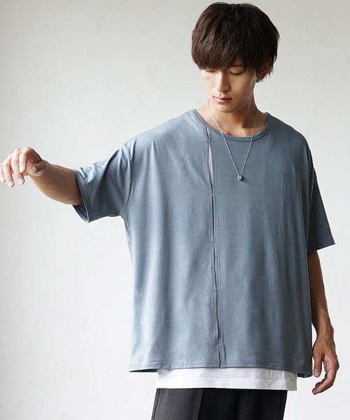 MinoriTY(マイノリティ)の「【MinoriTY】ふんわり素材飾りタックアンサンブル 切り込み半袖Tシャツ+タンクトップ ノースリーブ メンズ 夏服【2点セット】(アンサンブル・メンズ・ブラック/カーキ/ブルー・S/M/L)」の18枚目の写真