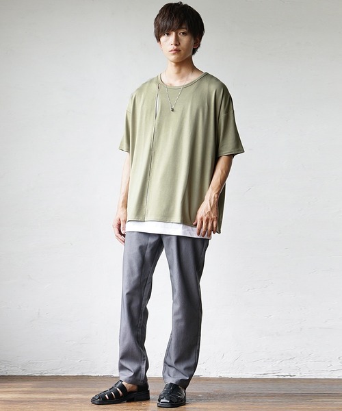 MinoriTY(マイノリティ)の「【MinoriTY】ふんわり素材飾りタックアンサンブル 切り込み半袖Tシャツ+タンクトップ ノースリーブ メンズ 夏服【2点セット】(アンサンブル・メンズ・ブラック/カーキ/ブルー・S/M/L)」の15枚目の写真