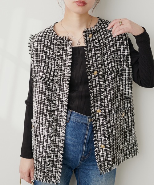 natural couture(ナチュラルクチュール)の「スクエアネックランダムテレコTOPS(Tシャツ/カットソー・レディース・ブラック/アイボリー・FREE)」の12枚目の写真